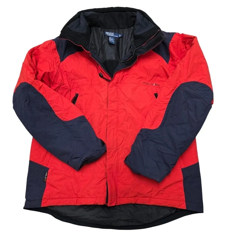 Vintage Polo Ralph Lauren Jacket Mens Red Navy Blue Winter‎ Coat Outerwear Large